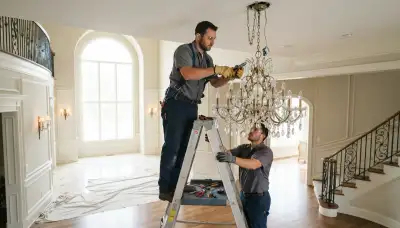 Chandelier installation by a local electrician for an Orange, CA home