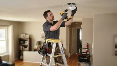 Smoke detector installation by an electrician in an Orange, CA home