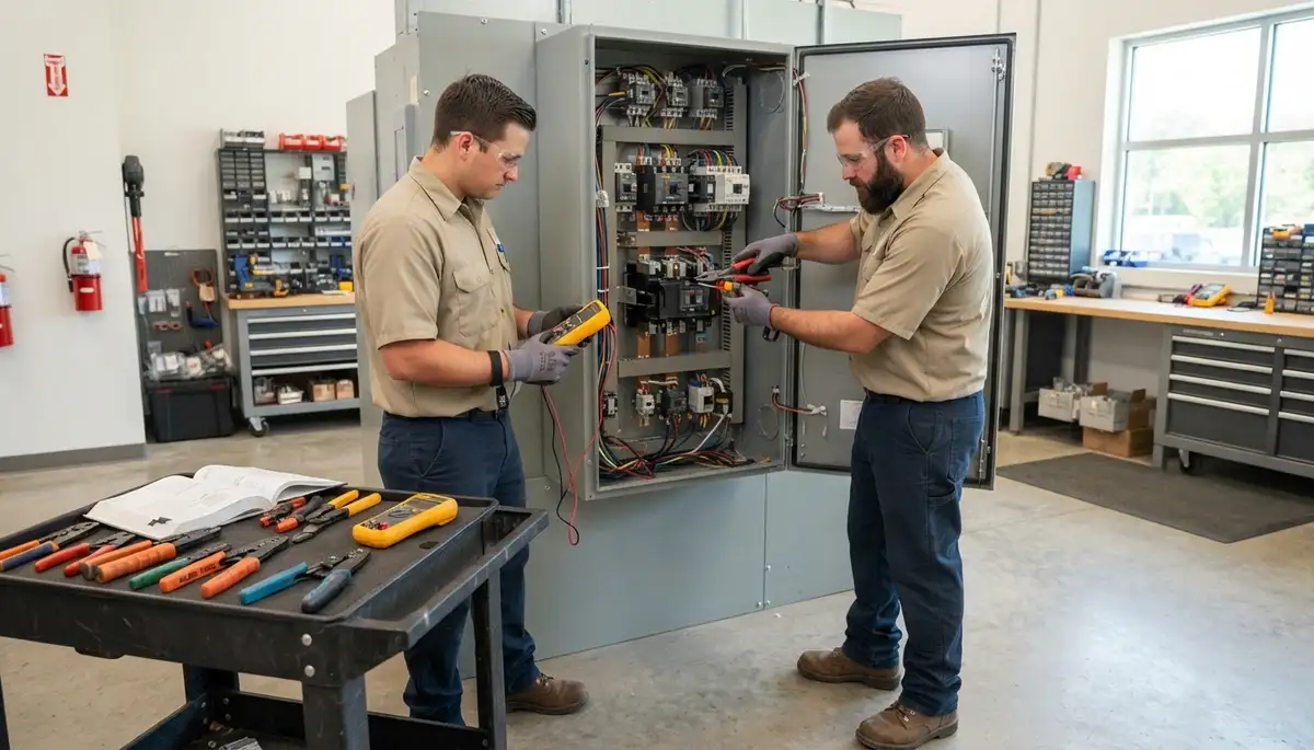 Electrician repairing a wall switch in an Orange, CA home